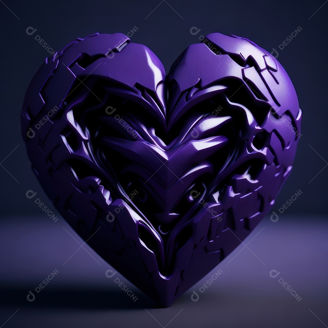 Imagem realista de coração roxo sobre fundo isolado.