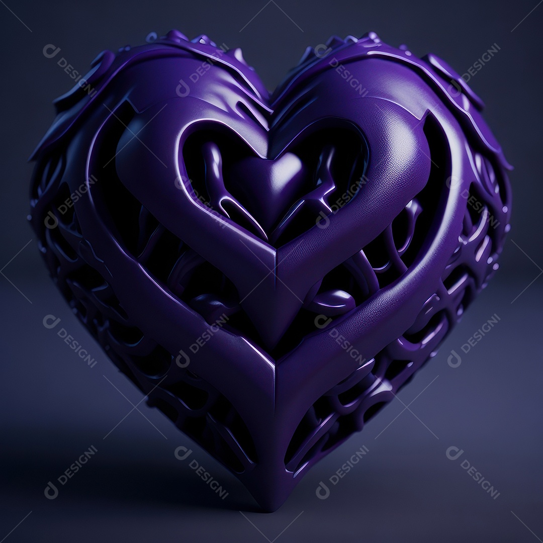 Imagem realista de coração roxo sobre fundo isolado.