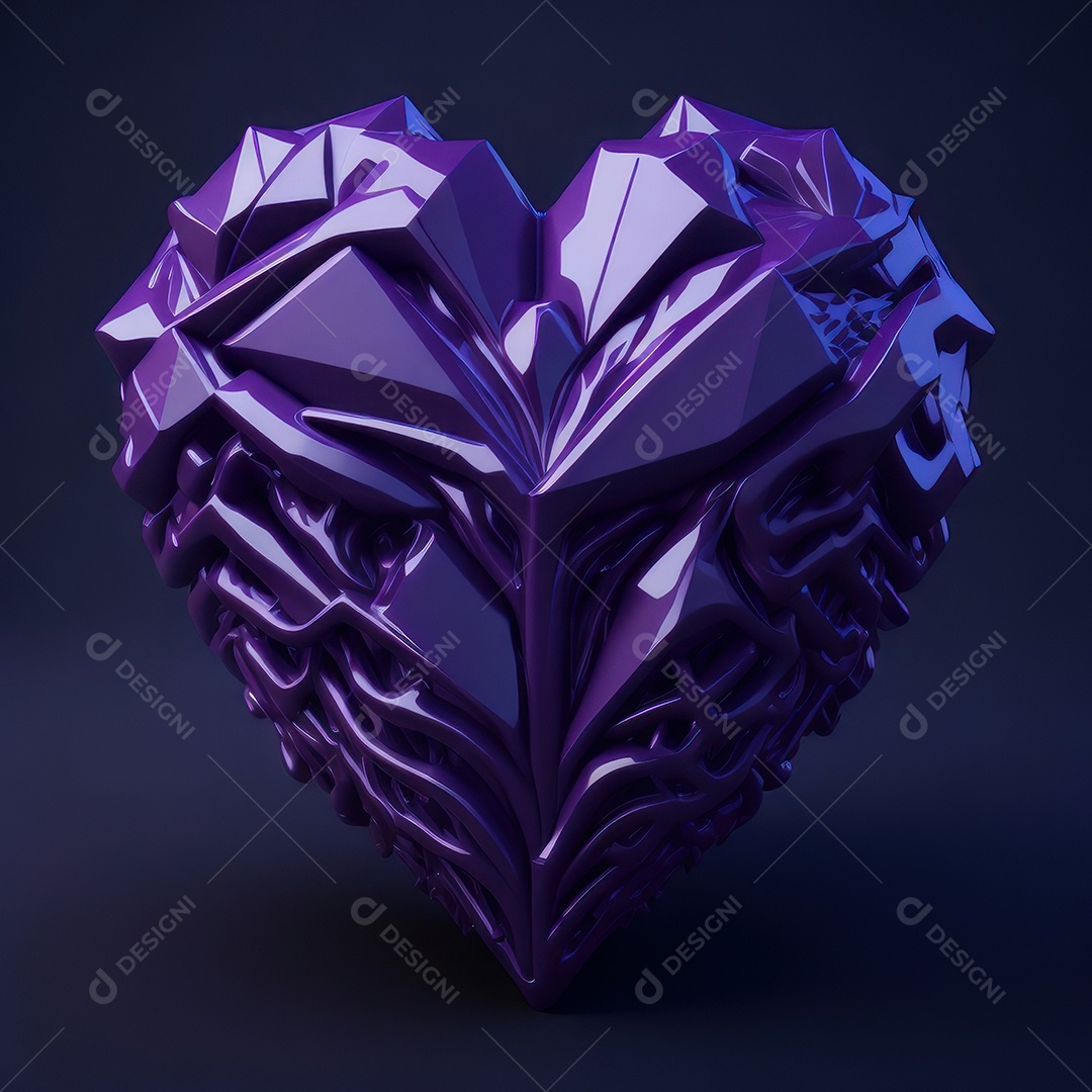 Imagem realista de coração roxo sobre fundo isolado.