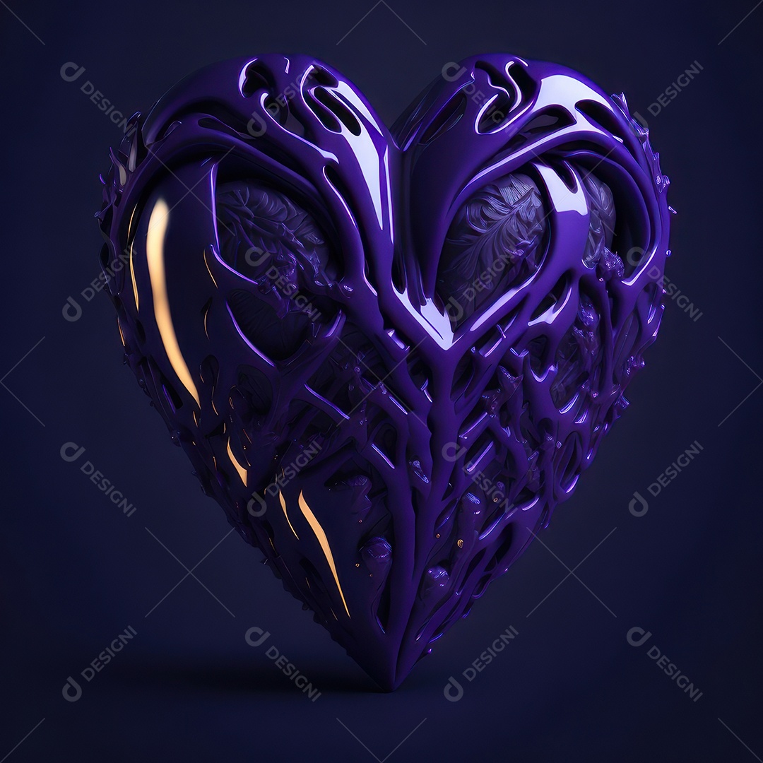 Imagem realista de coração roxo sobre fundo isolado.