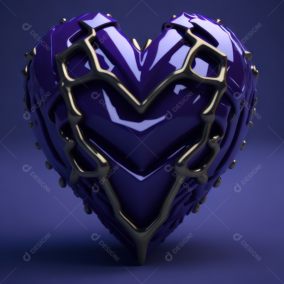 Imagem realista de coração roxo sobre fundo isolado.