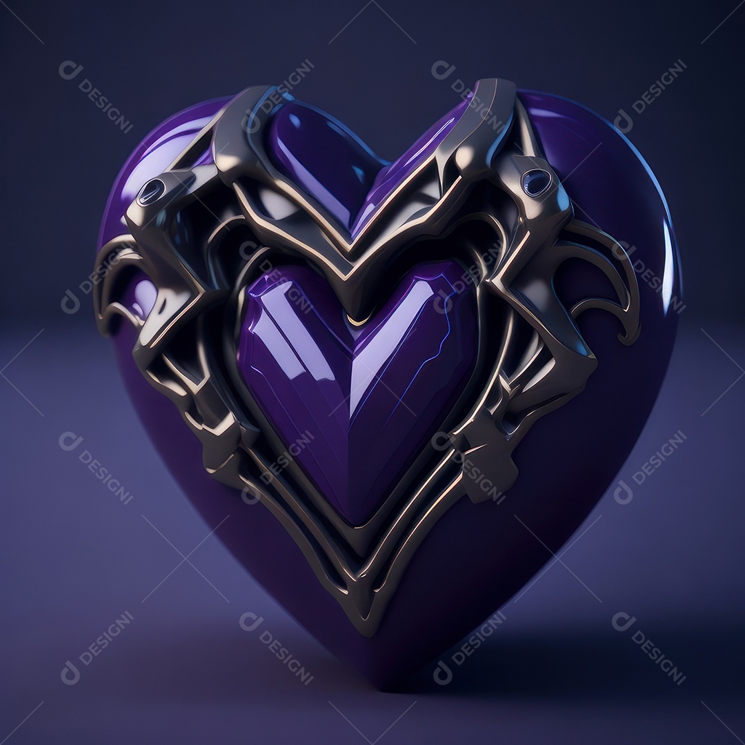 Imagem realista de coração roxo sobre fundo isolado.