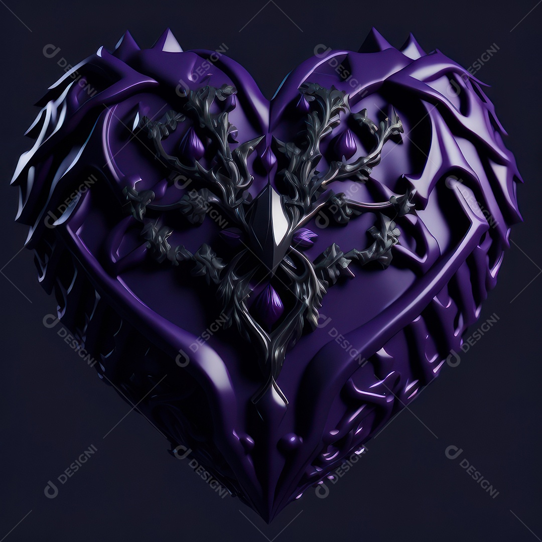 Imagem realista de coração roxo sobre fundo isolado.