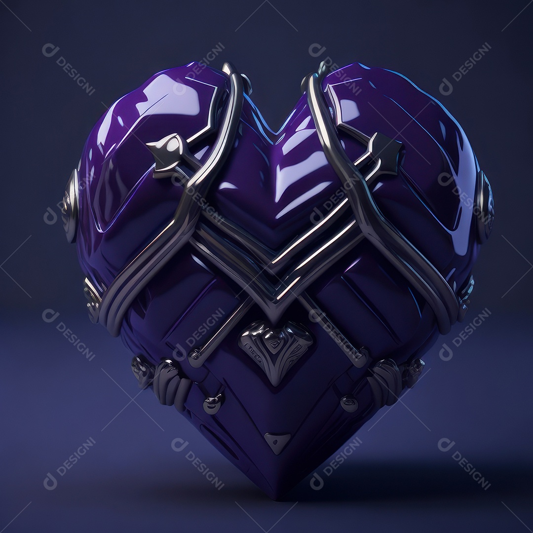 Imagem realista de coração roxo sobre fundo isolado.