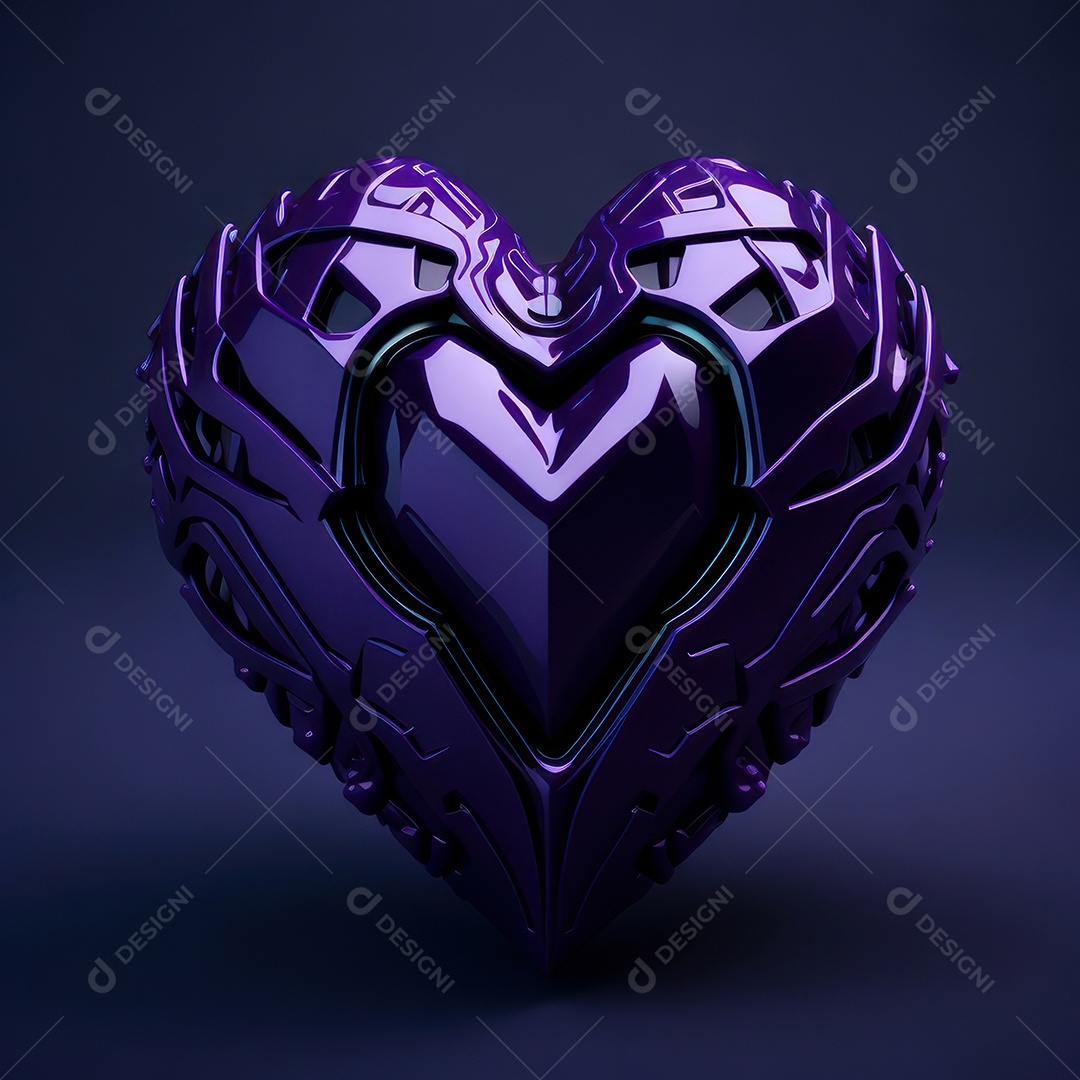 Imagem realista de coração roxo sobre fundo isolado.