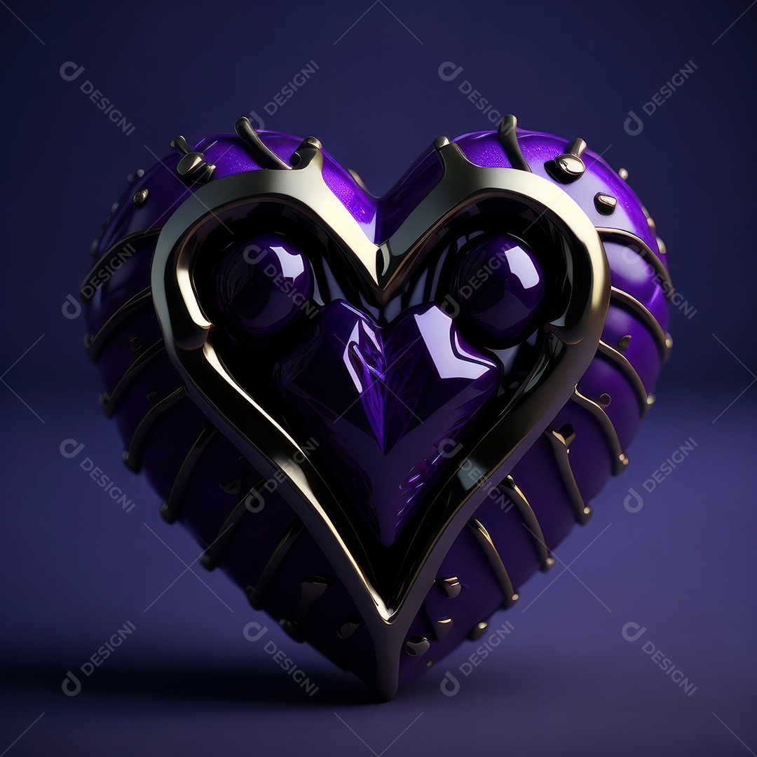 Imagem realista de coração roxo sobre fundo isolado.
