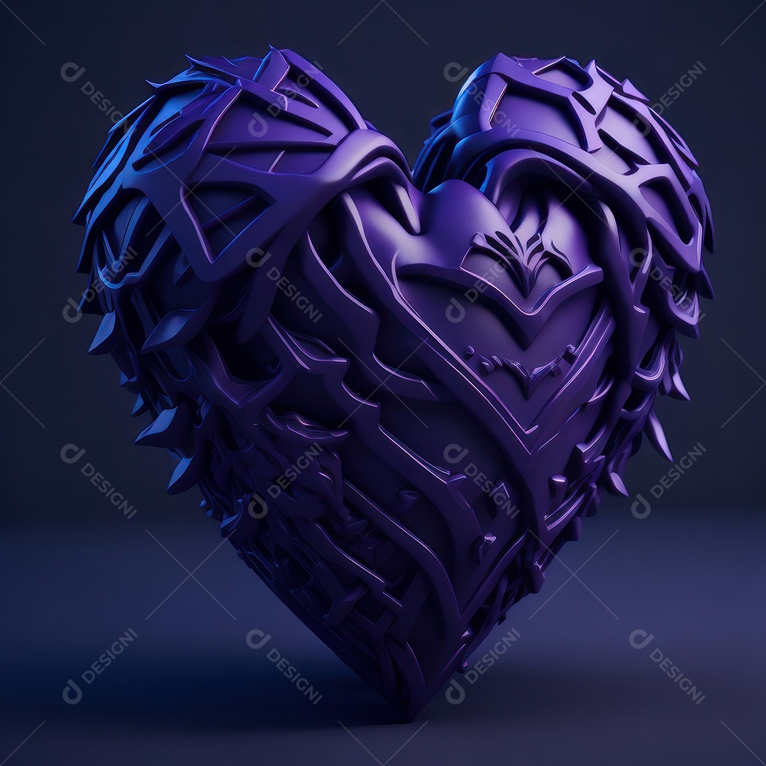 Imagem realista de coração roxo sobre fundo isolado.