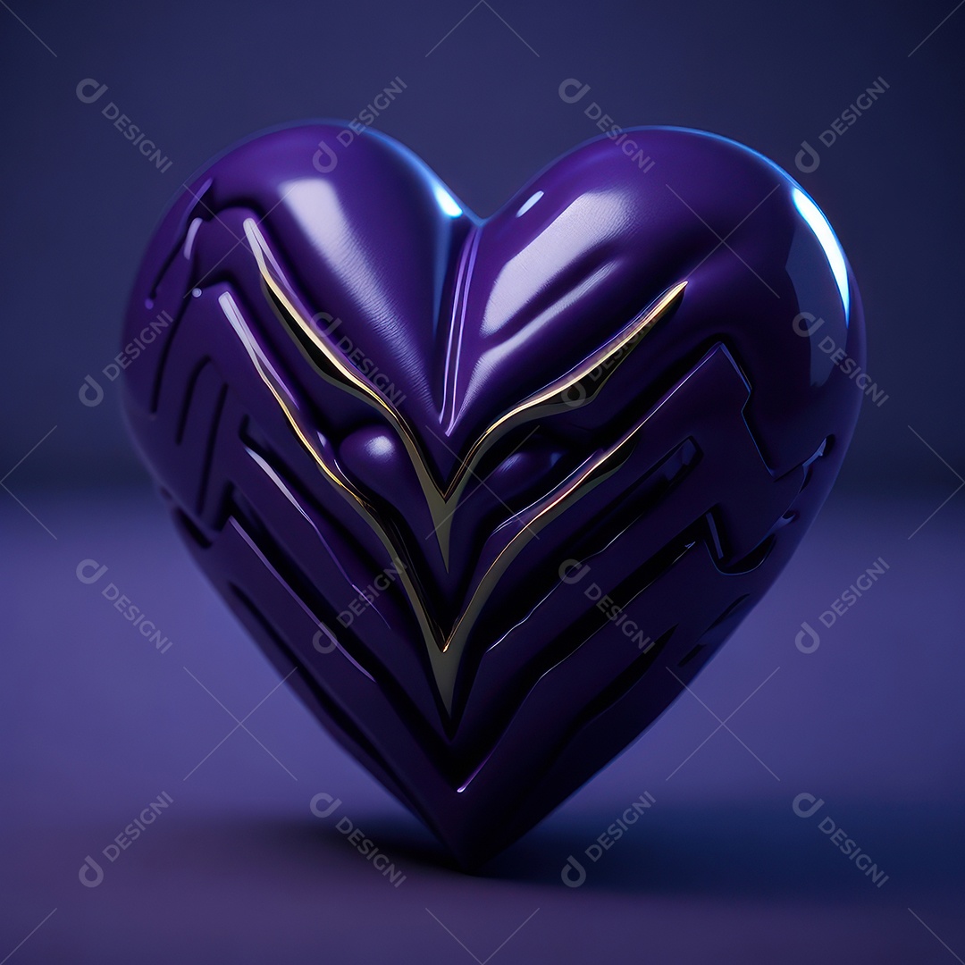 Imagem realista de coração roxo sobre fundo isolado.