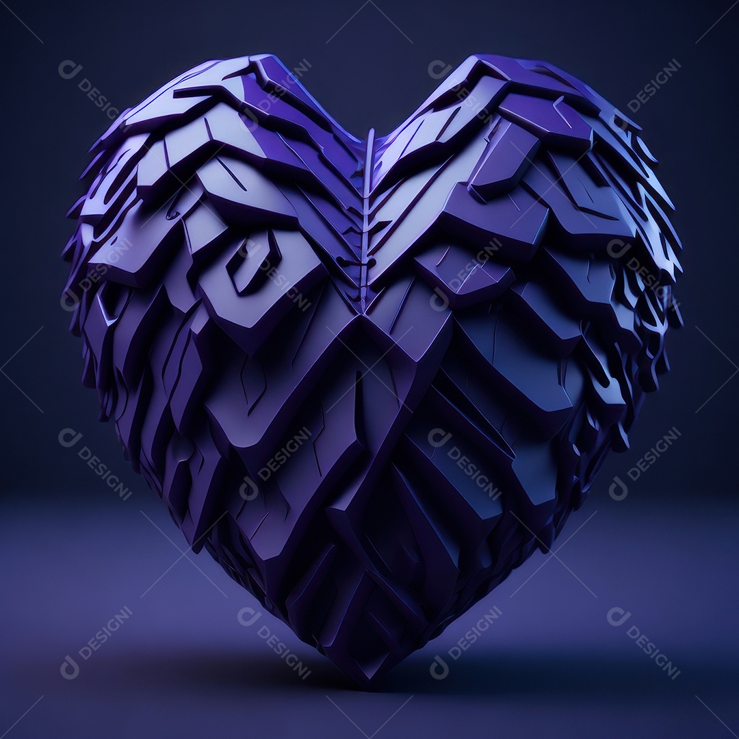 Imagem realista de coração roxo sobre fundo isolado.