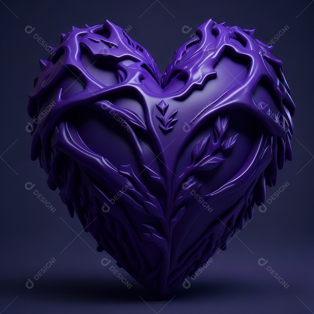 Imagem realista de coração roxo sobre fundo isolado.