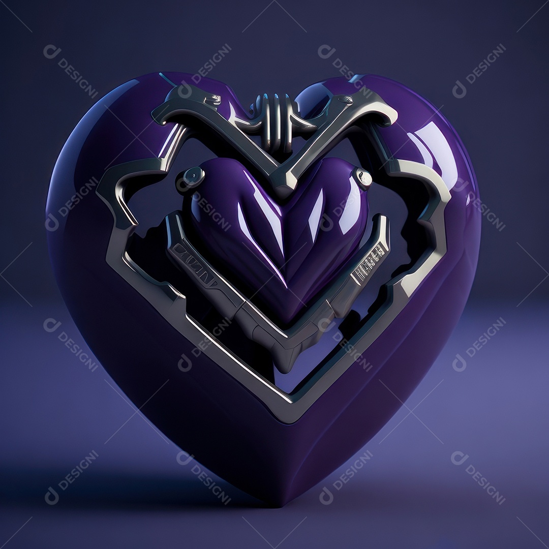Imagem realista de coração roxo sobre fundo isolado.