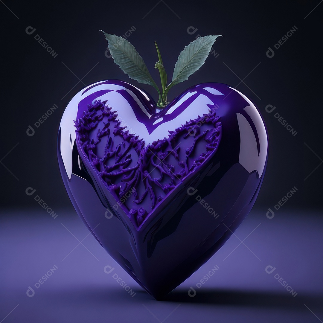 Imagem realista de coração roxo sobre fundo isolado.
