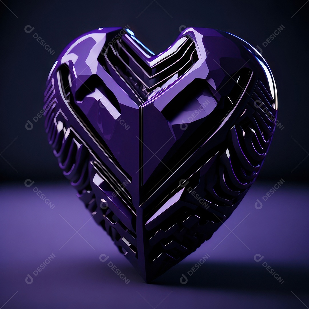 Imagem realista de coração roxo sobre fundo isolado.