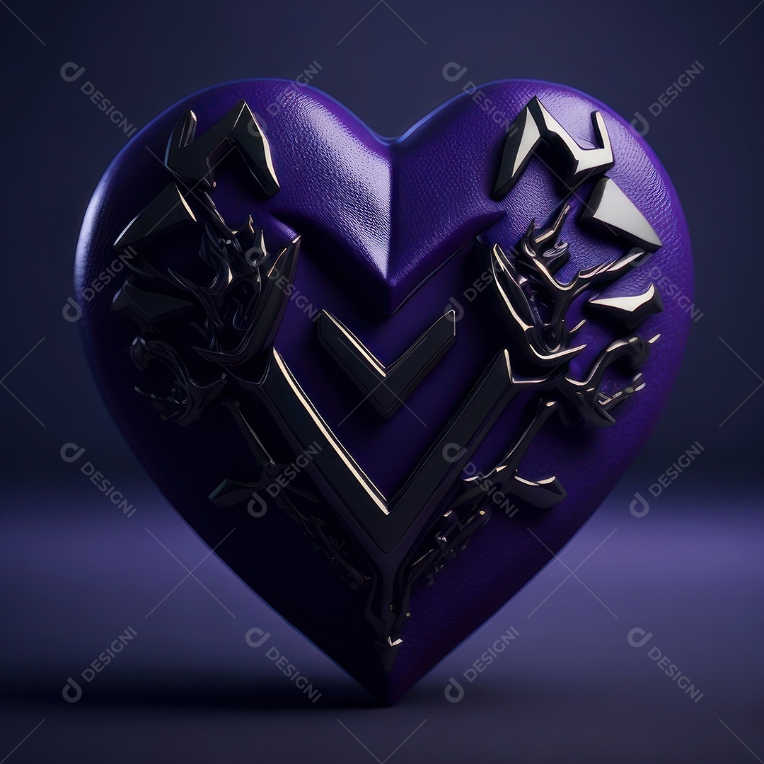 Imagem realista de coração roxo sobre fundo isolado.