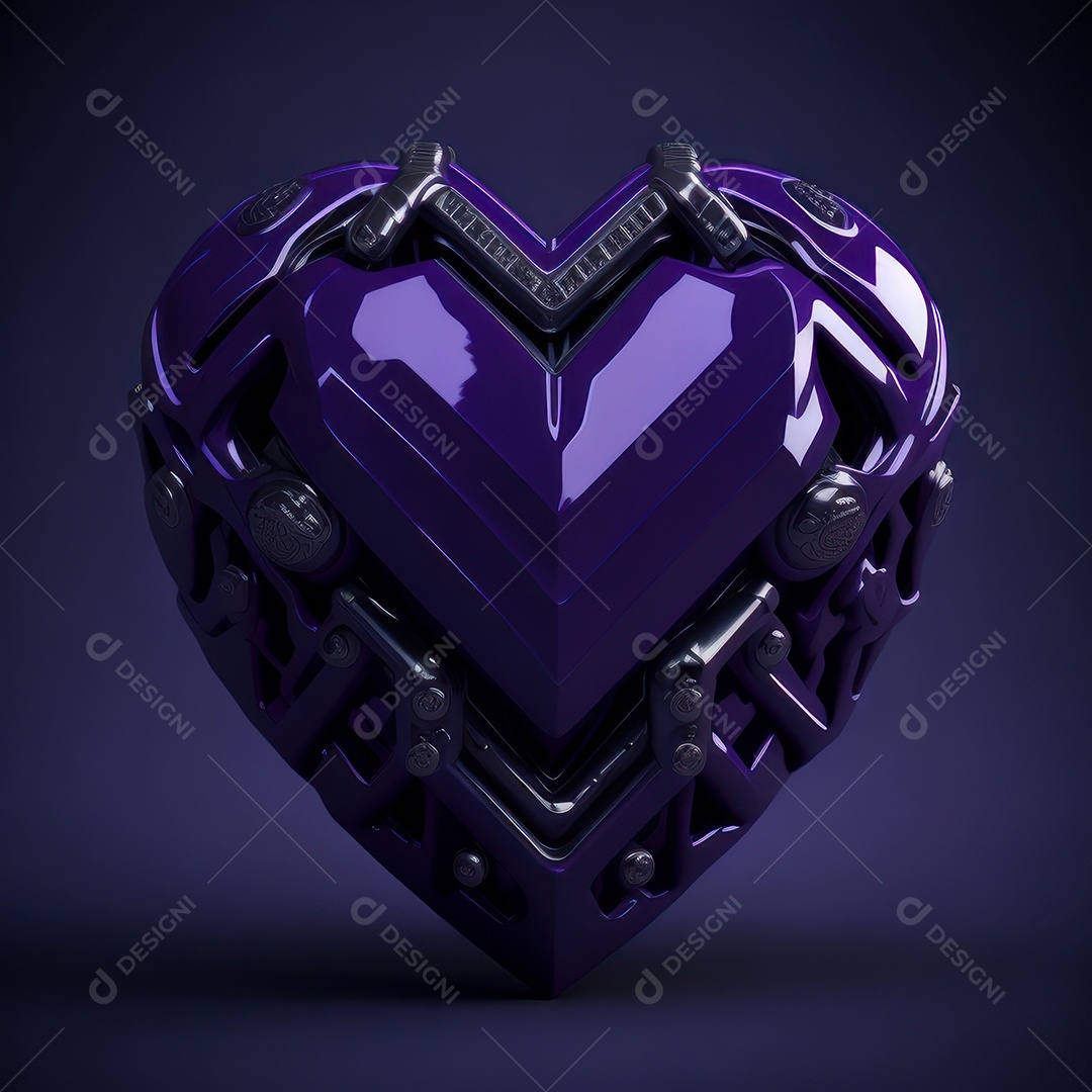 Imagem realista de coração roxo sobre fundo isolado.