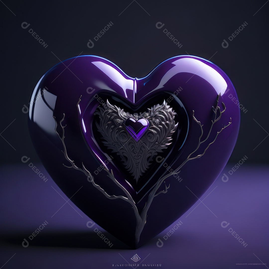 Imagem realista de coração roxo sobre fundo isolado.