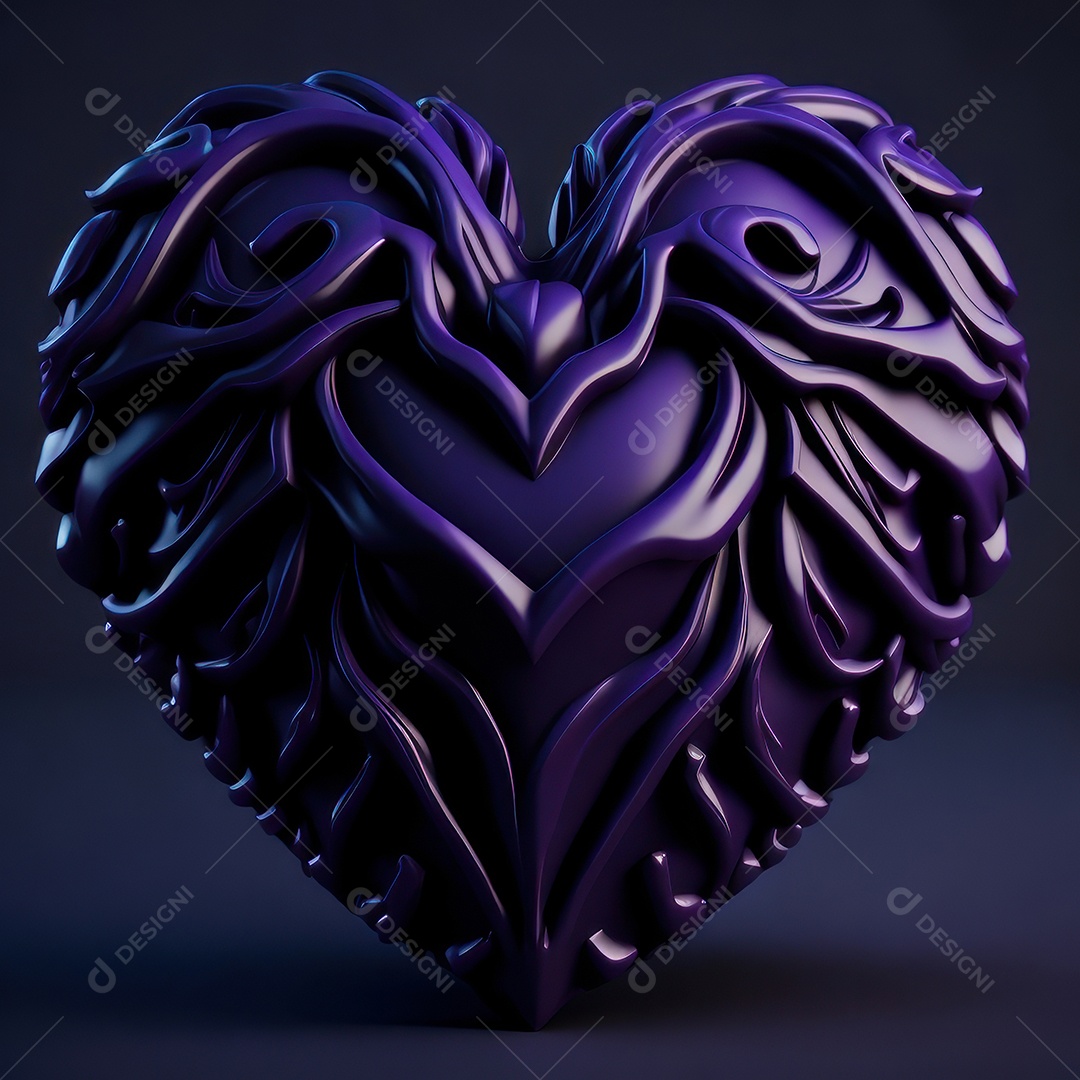 Imagem realista de coração roxo sobre fundo isolado.