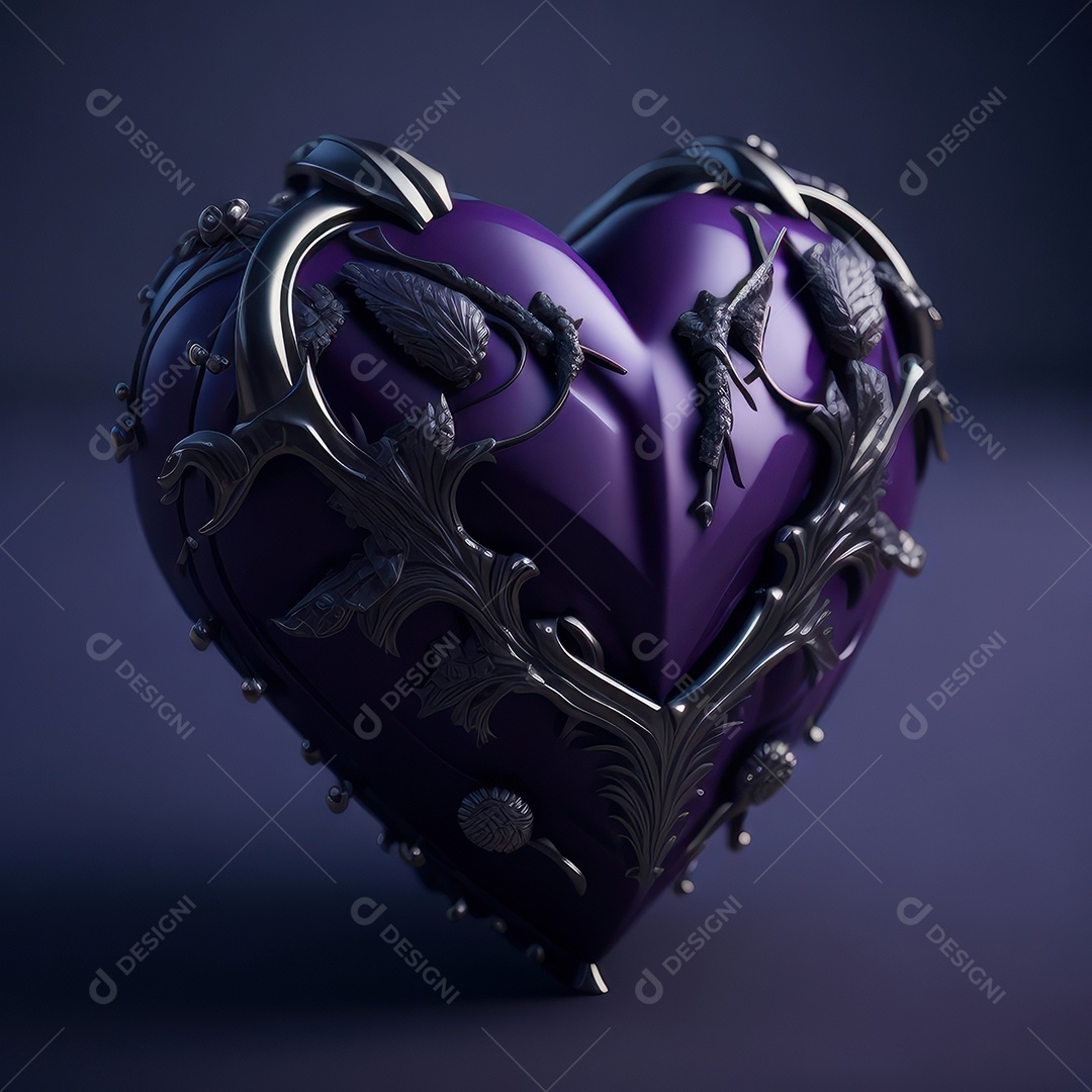 Imagem realista de coração roxo sobre fundo isolado.