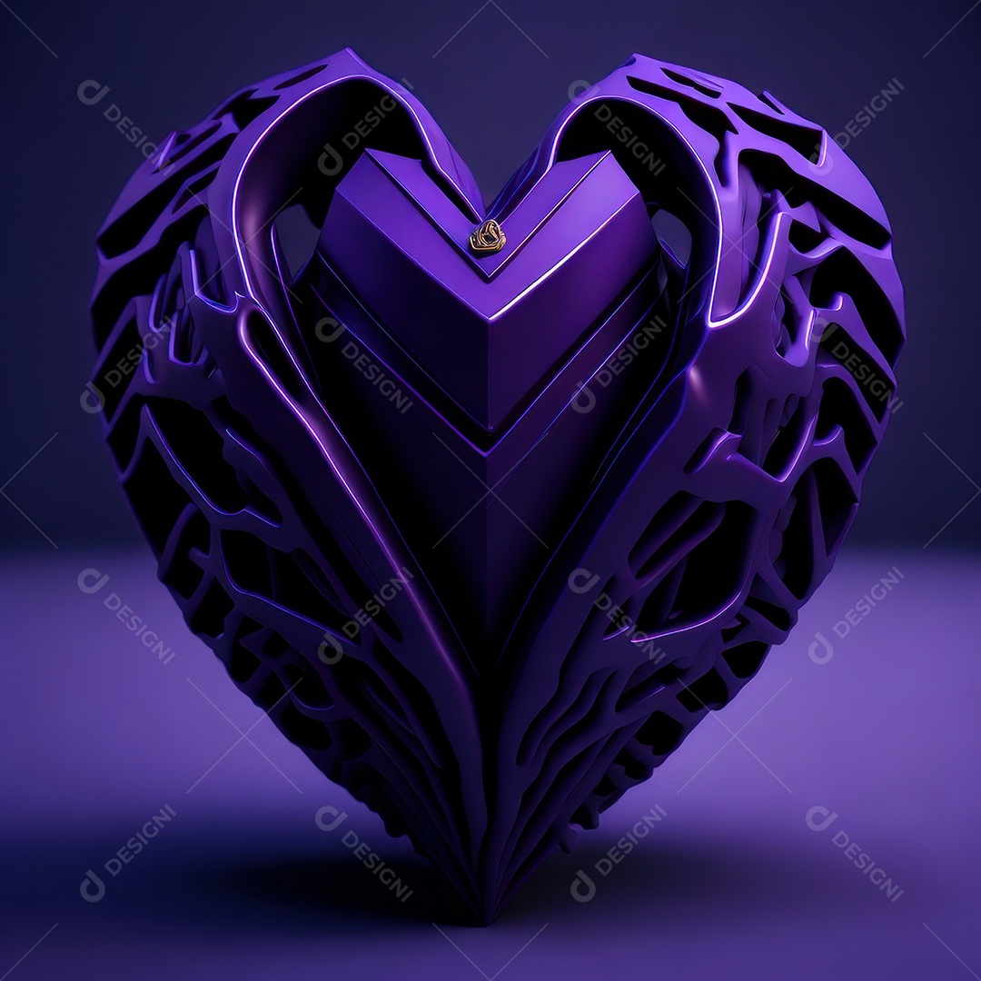 Imagem realista de coração roxo sobre fundo isolado.