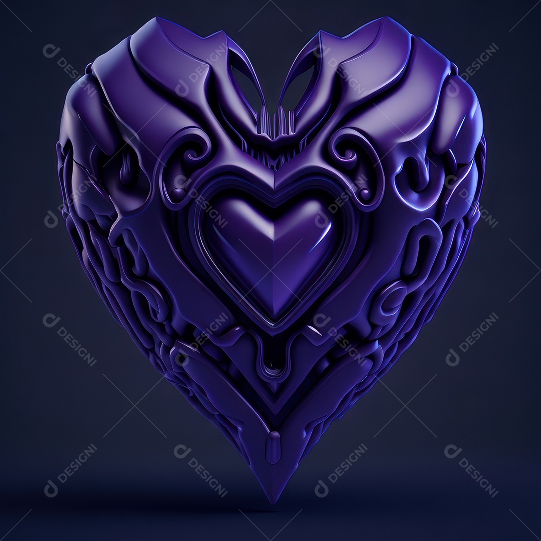 Imagem realista de coração roxo sobre fundo isolado.
