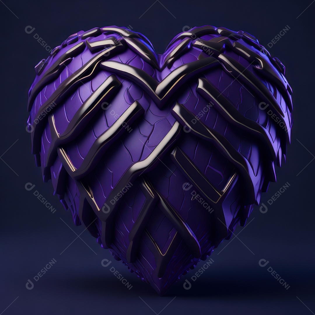 Imagem realista de coração roxo sobre fundo isolado.