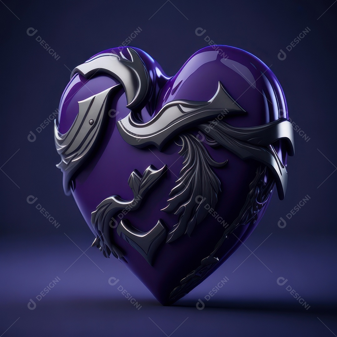 Imagem realista de coração roxo sobre fundo isolado.