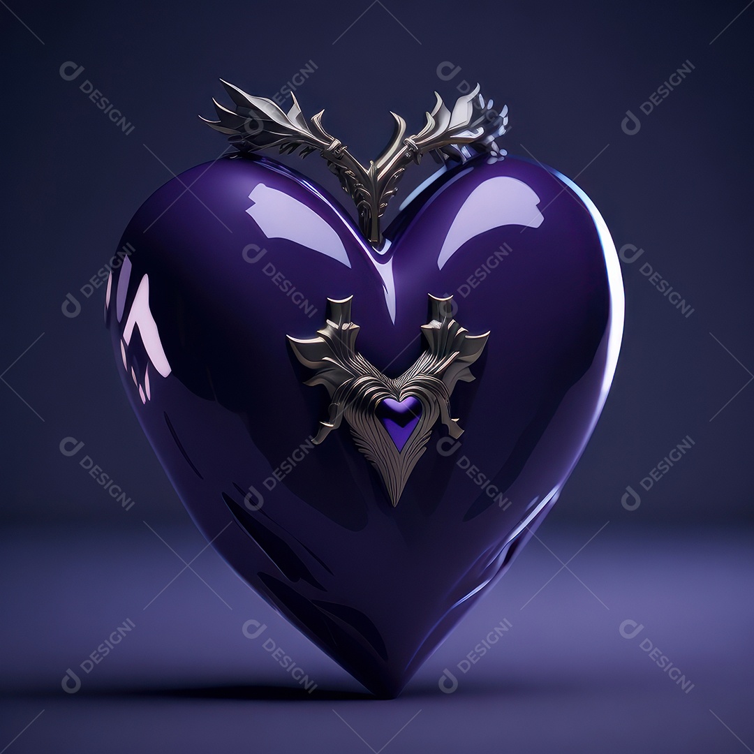 Imagem realista de coração roxo sobre fundo isolado.