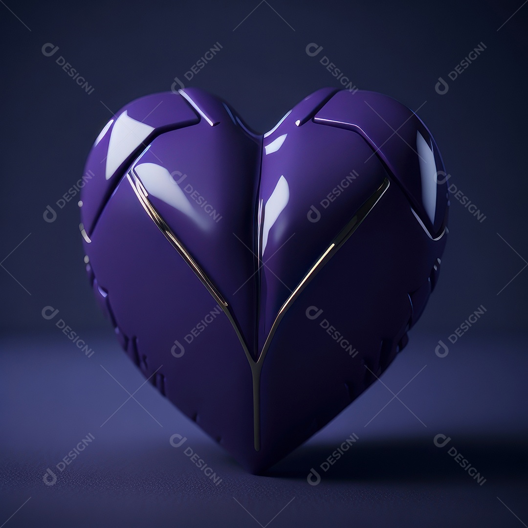 Imagem realista de coração roxo sobre fundo isolado.