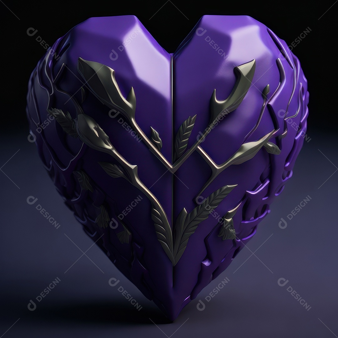 Imagem realista de coração roxo sobre fundo isolado.