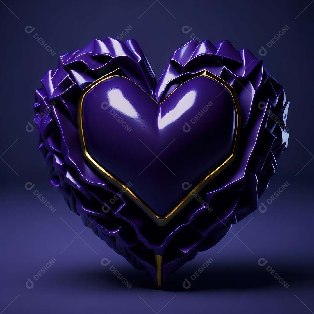 Imagem realista de coração roxo sobre fundo isolado.