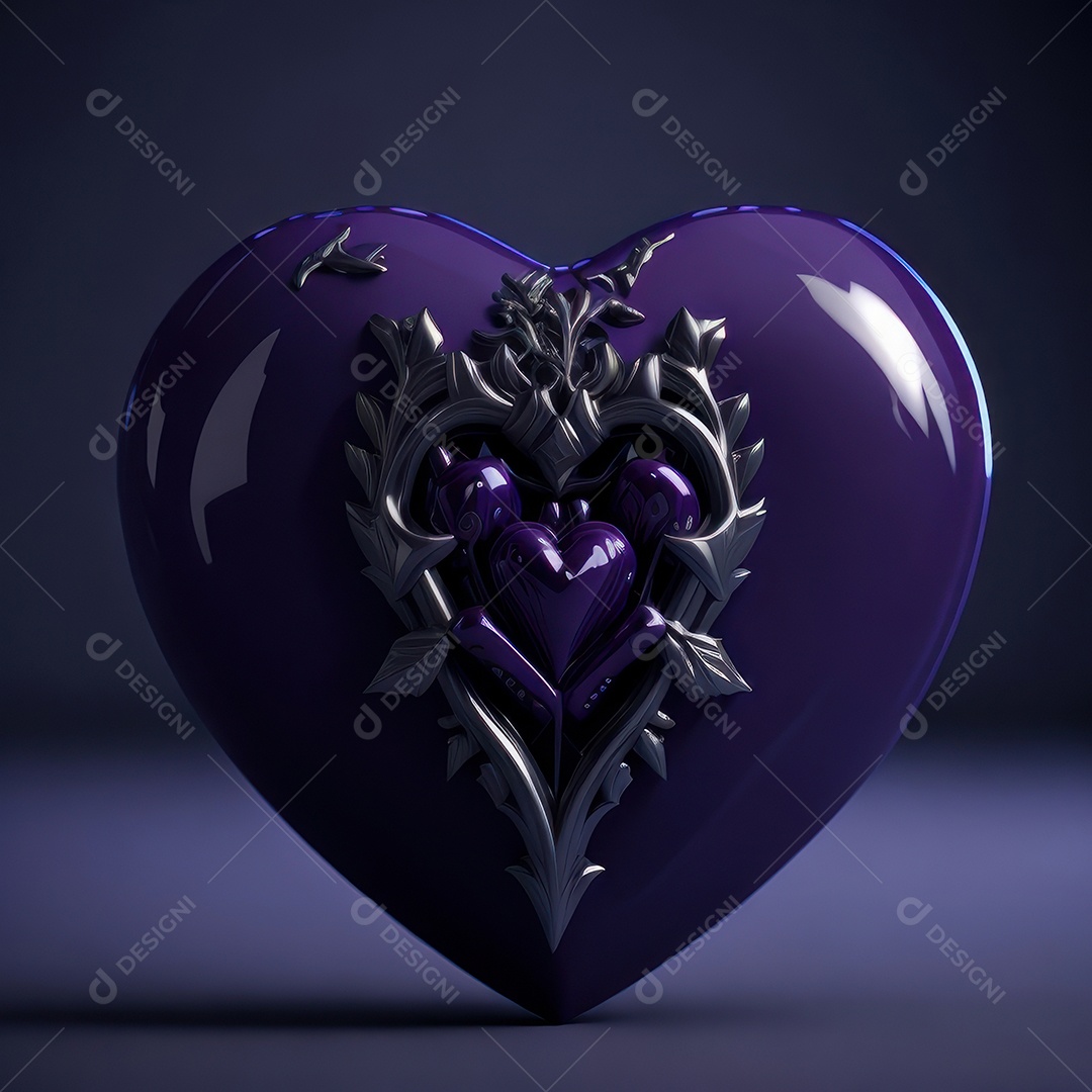 Imagem realista de coração roxo sobre fundo isolado.