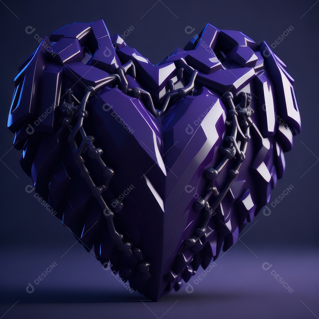 Imagem realista de coração roxo sobre fundo isolado.