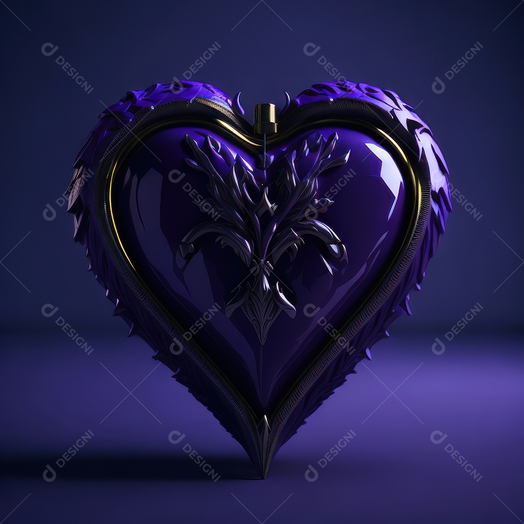 Imagem realista de coração roxo sobre fundo isolado.