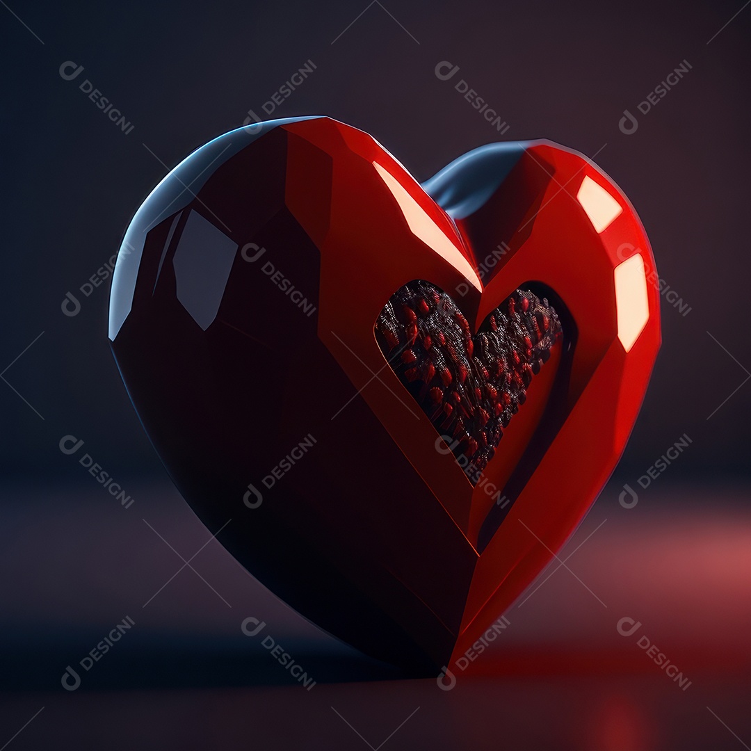 Imagem realista de coração vermelho sobre fundo isolado.