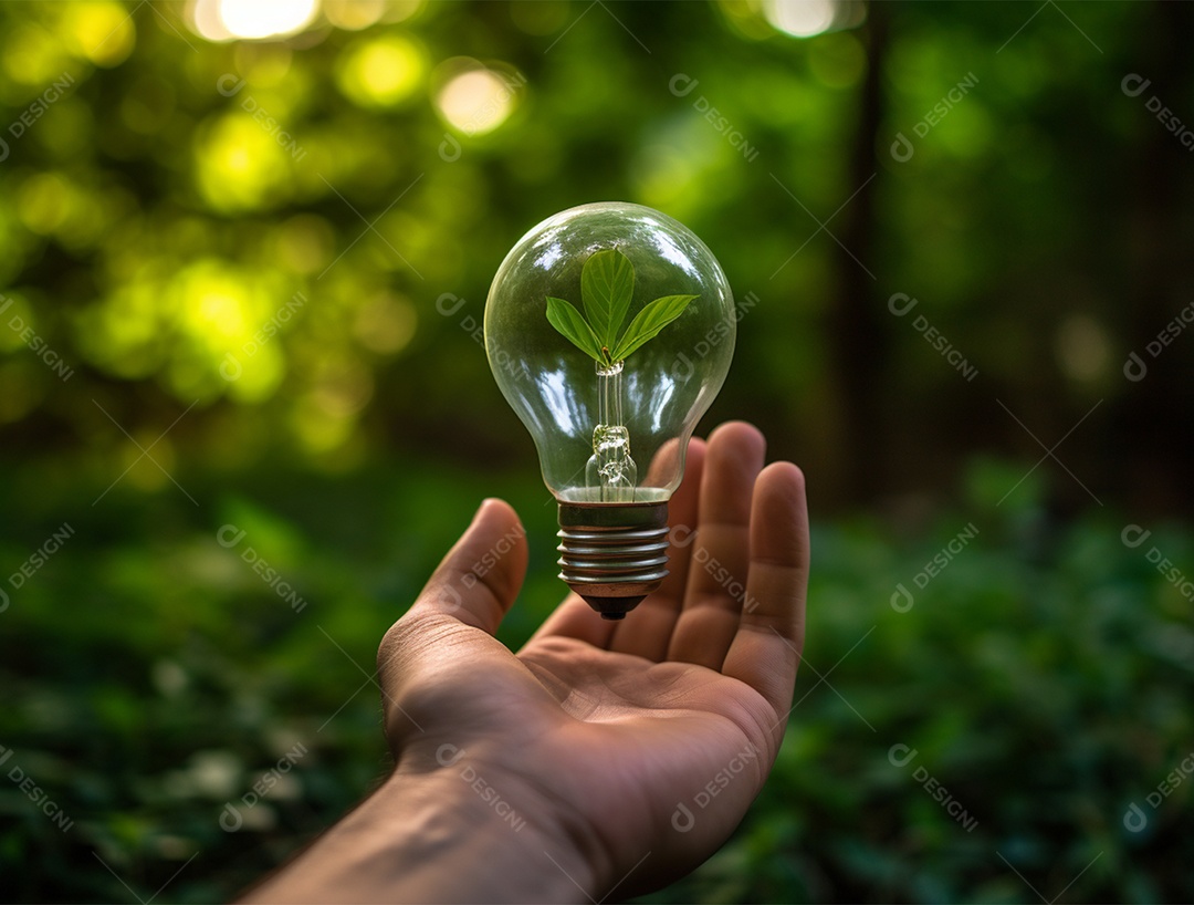 Lâmpada sobre mão humana.