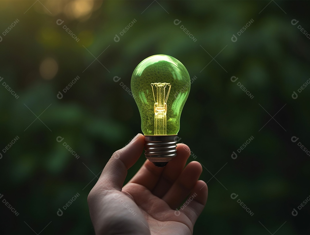 Lâmpada sobre mão humana.