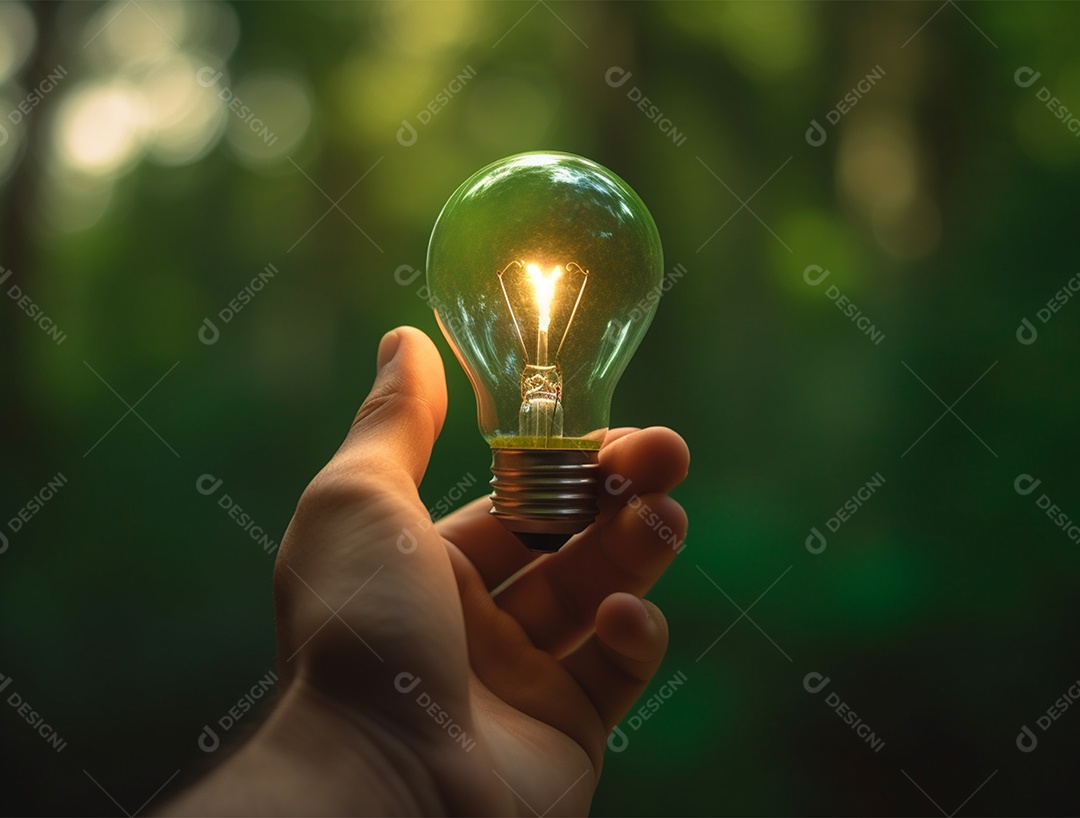 Lâmpada sobre mão humana.