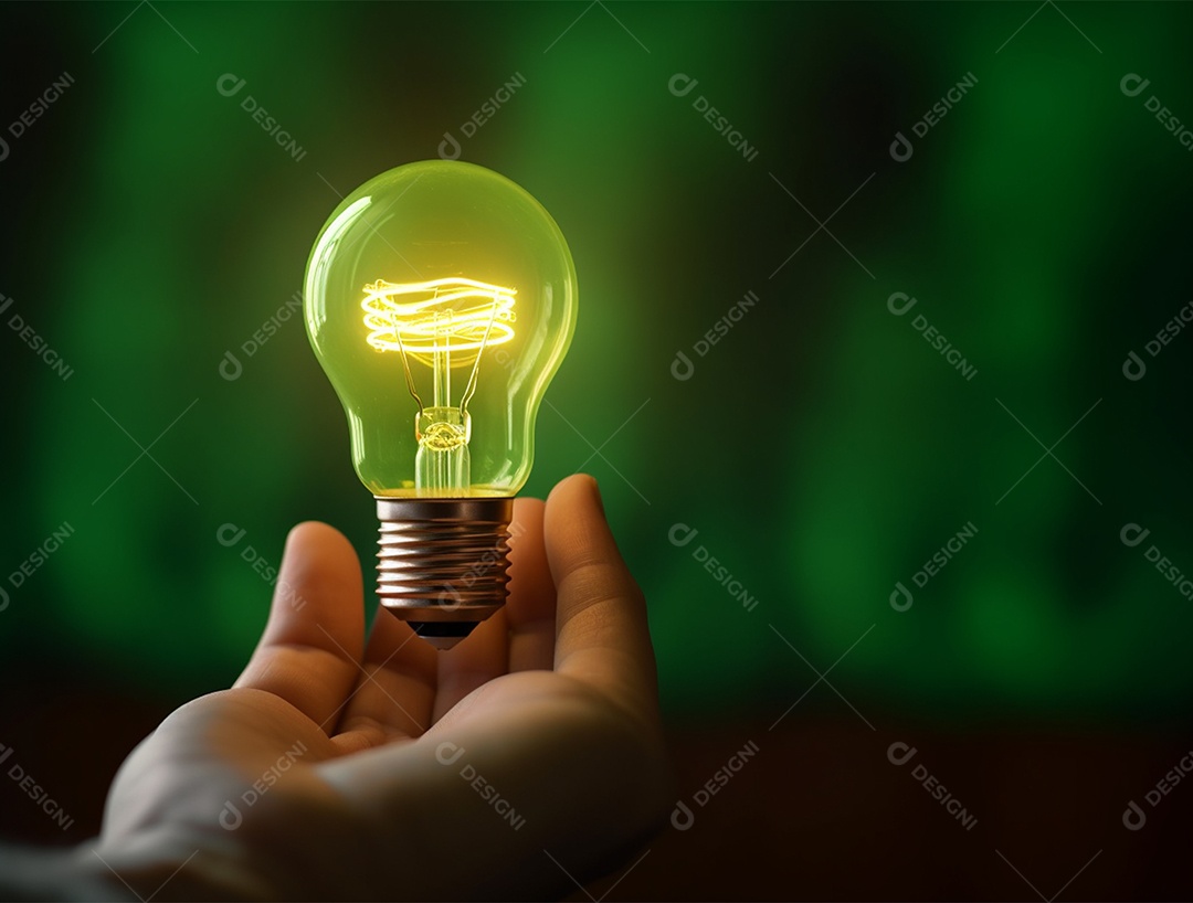 Lâmpada sobre mão humana.
