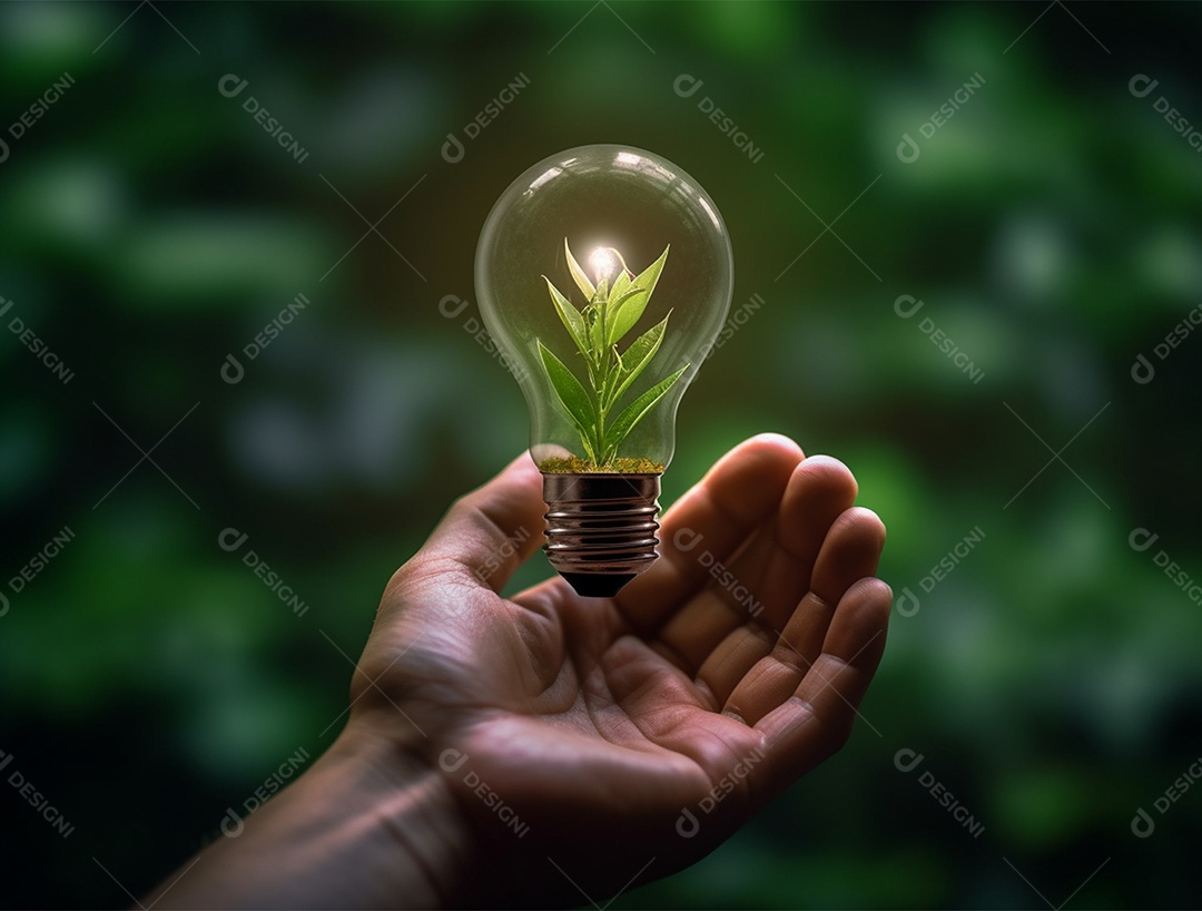 Lâmpada sobre mão humana.