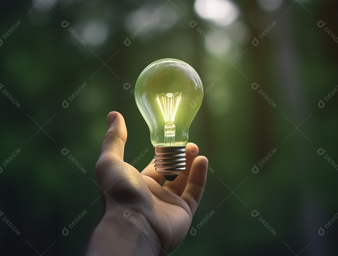 Lâmpada sobre mão humana.