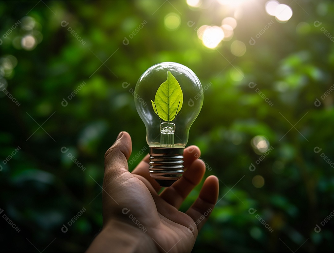 Lâmpada sobre mão humana.