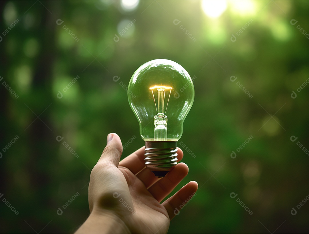 Lâmpada sobre mão humana.