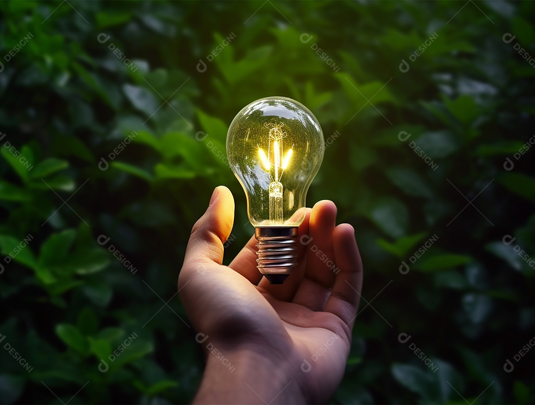 Lâmpada sobre mão humana.
