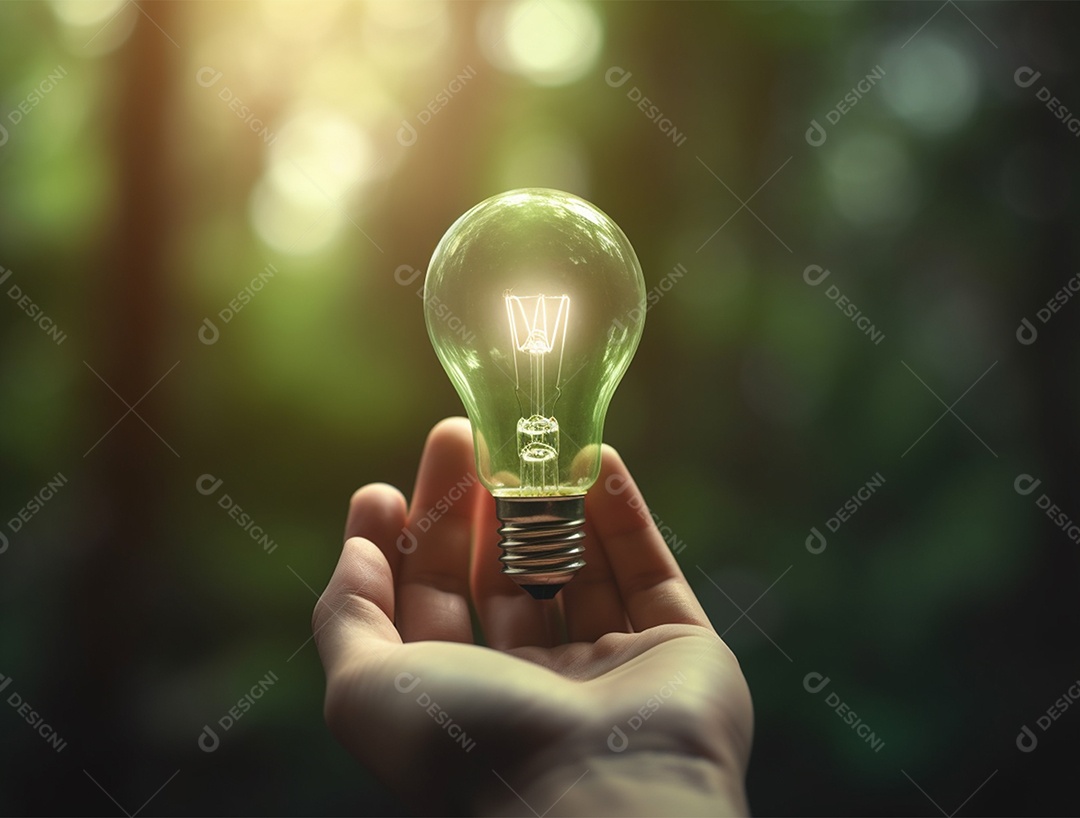 Lâmpada sobre mão humana.