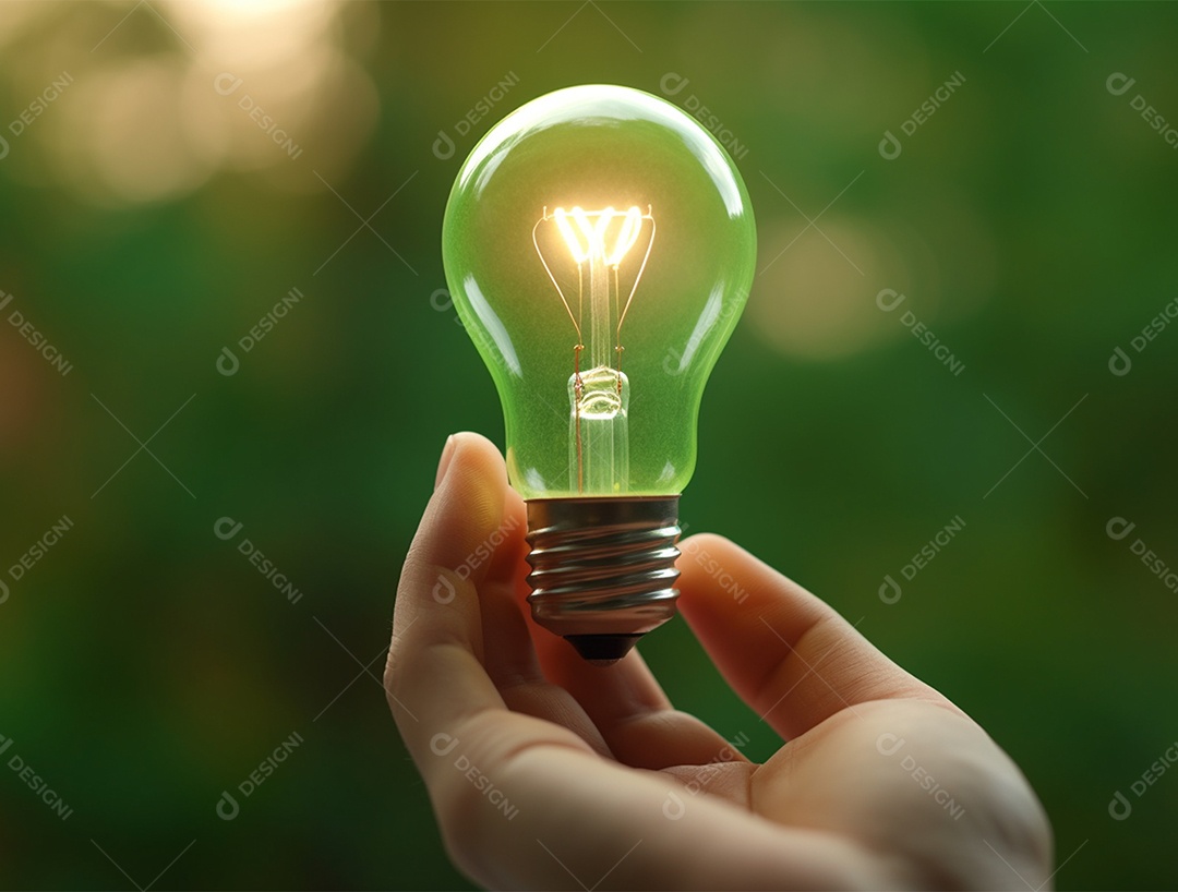 Lâmpada sobre mão humana.