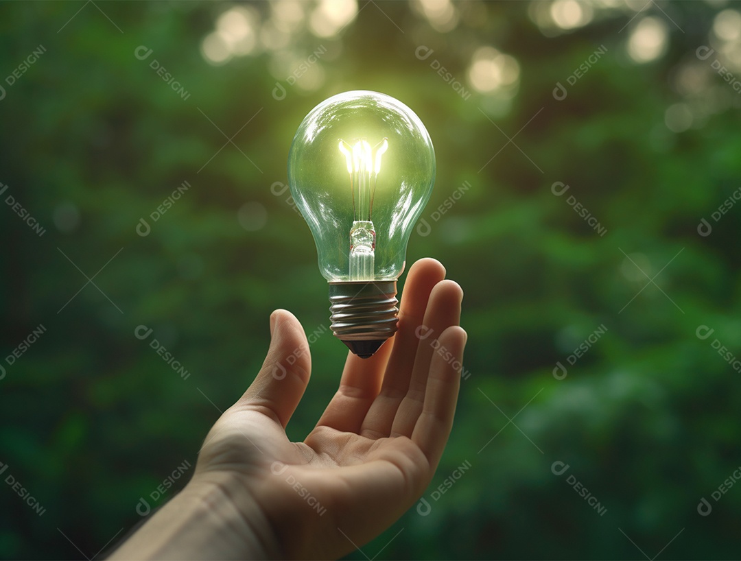 Lâmpada sobre mão humana.