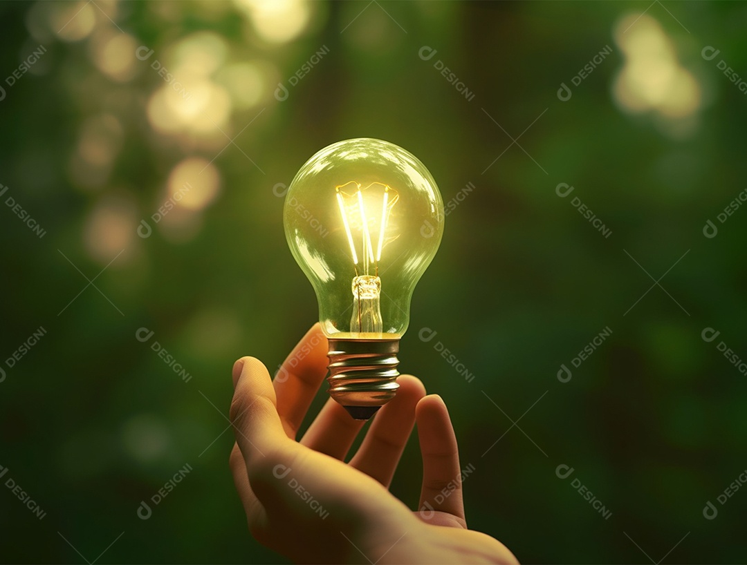 Lâmpada sobre mão humana.