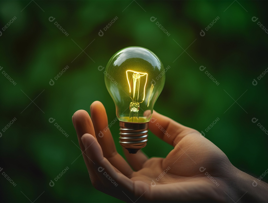 Lâmpada sobre mão humana.
