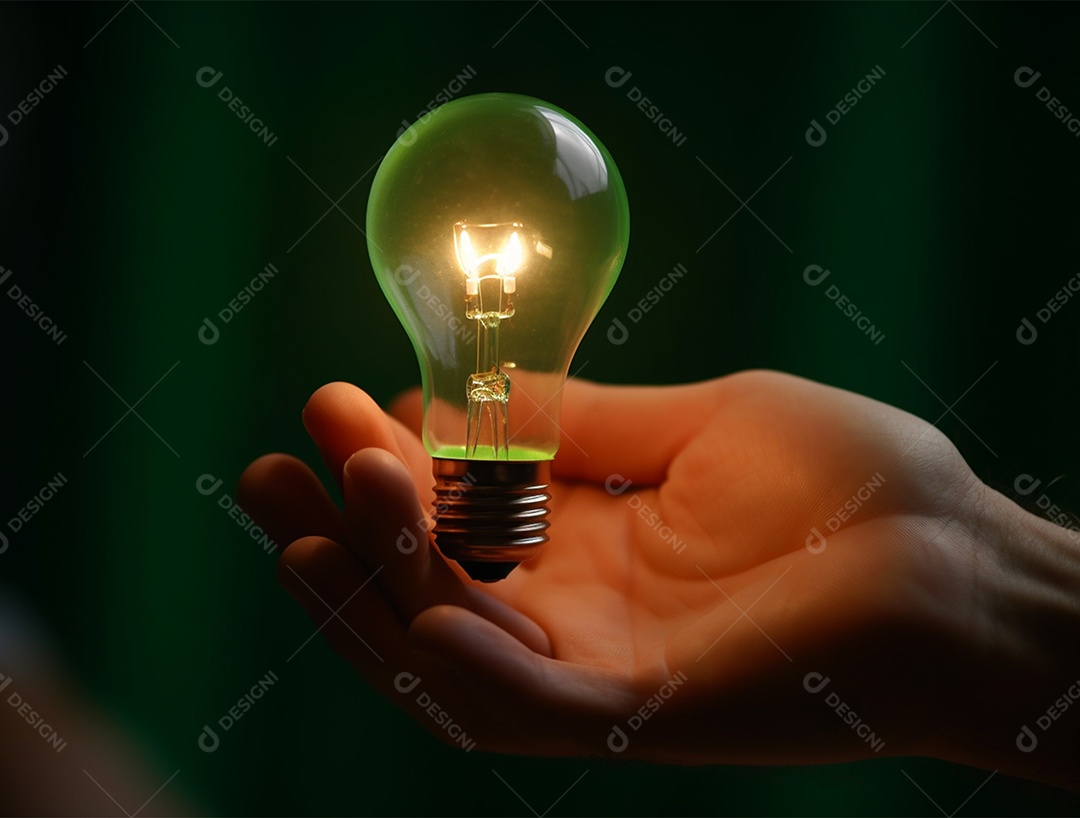 Lâmpada sobre mão humana.
