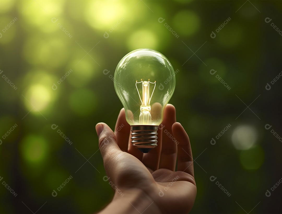 Lâmpada sobre mão humana.